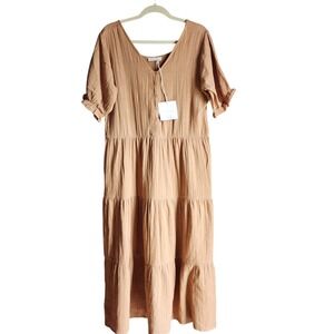 Womens Tiered Midi Dress in Camel